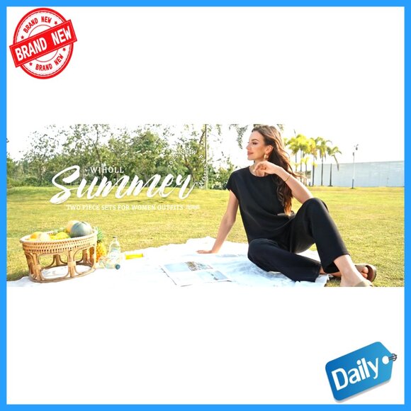 Women's 2-Piece Lounge Set, Cap Sleeve Top & Wide Leg Pants, Size Small - Picture 6 of 7